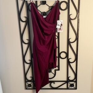 Chic Burgundy Asymmetrical Dress